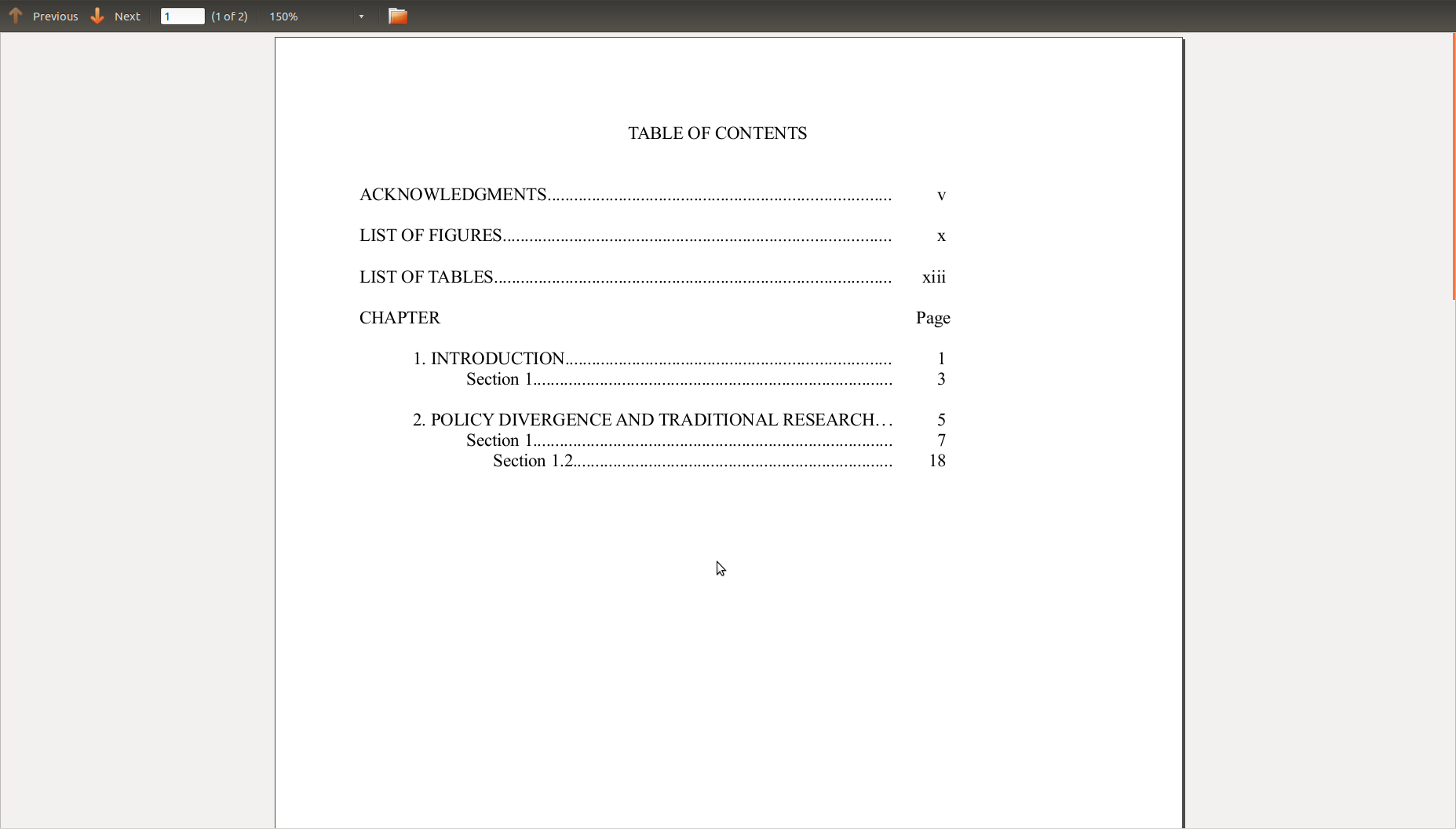 Table Of Contents Format Toc For Thesis Tex Latex Formatting With Contents Page Word Template