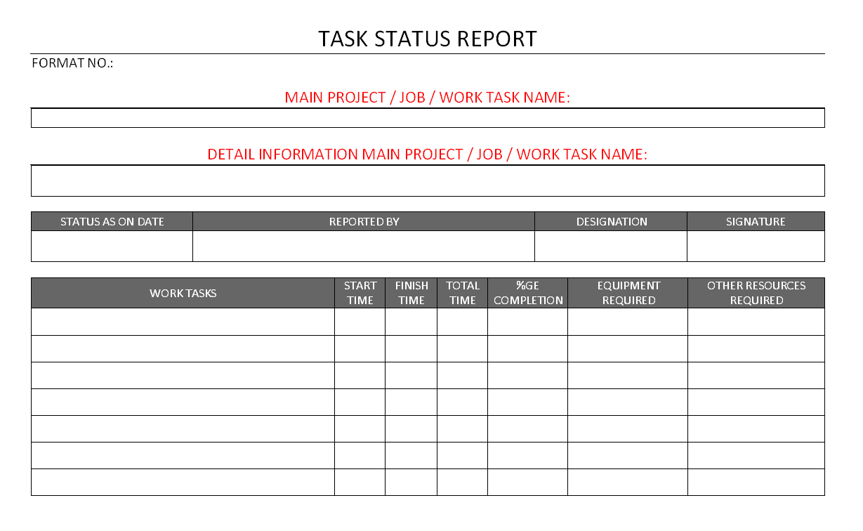 Task Status Report Format| Samples | Word Document For Word Document Report Templates