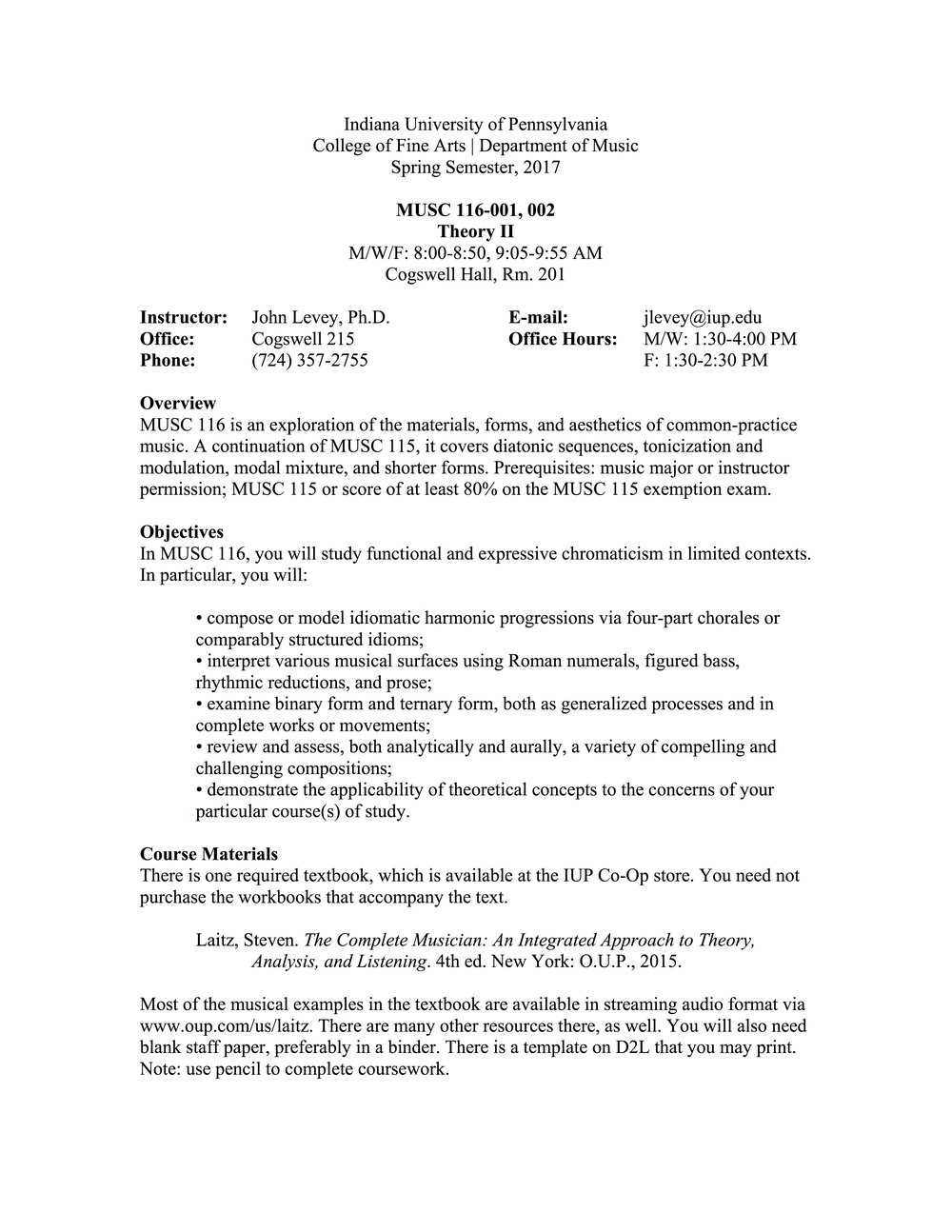 Teaching — John Levey Pertaining To Blank Syllabus Template