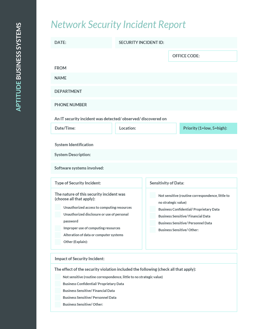 Teal It Incident Report Template With It Incident Report Template