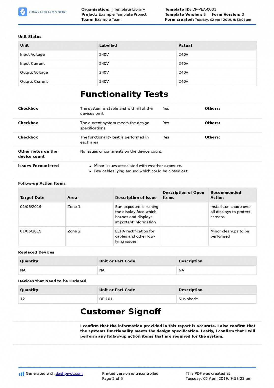Technical Service Report Template Within Template For Technical Report