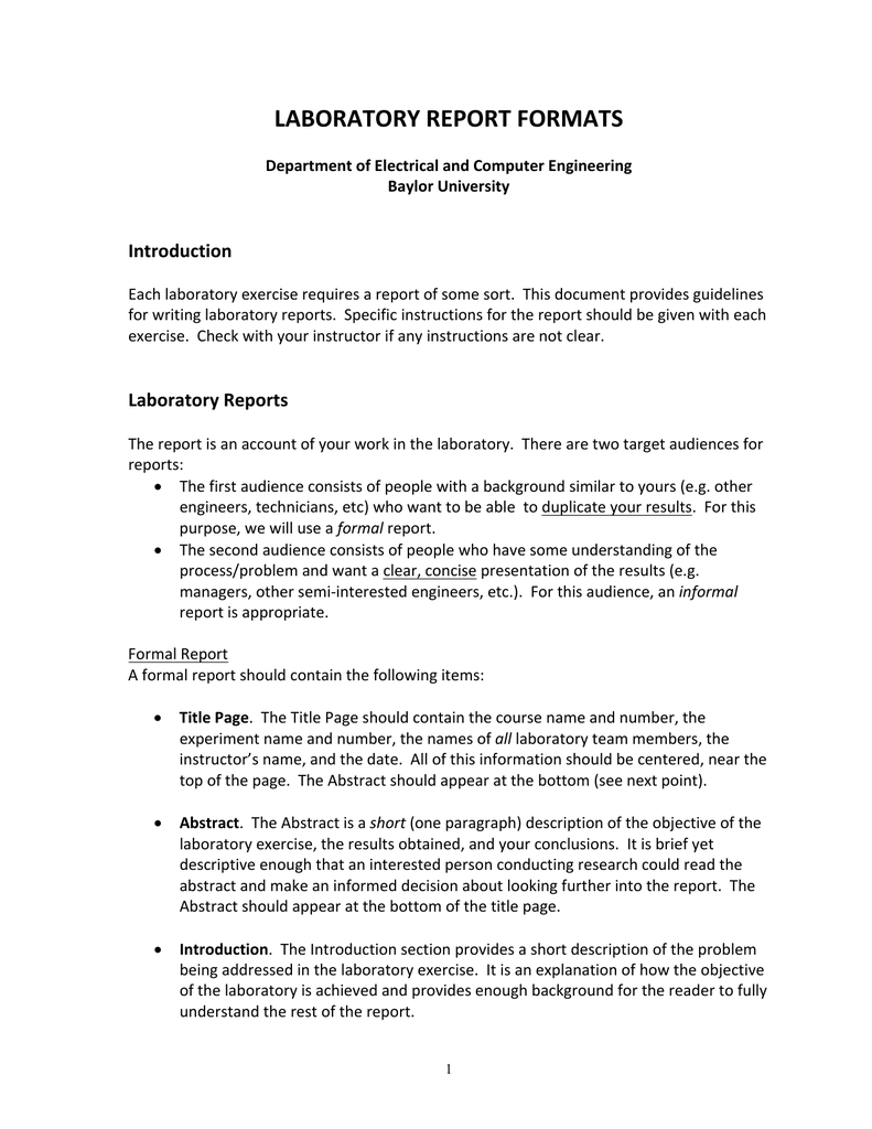 Template From Baylor | Manualzz In Engineering Lab Report Template