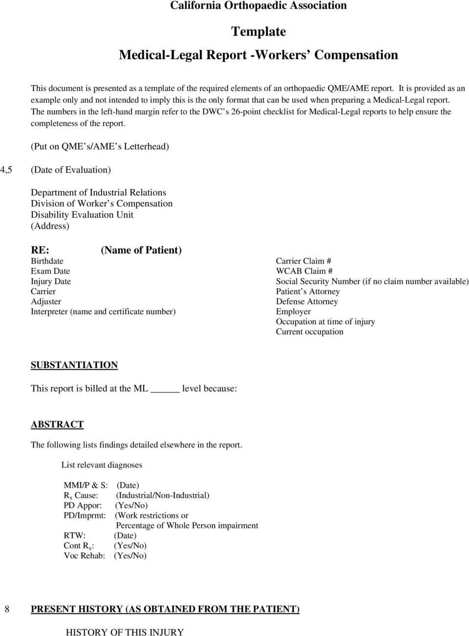 Template Medical Legal Report  Workers Compensation – Pdf With Regard To Medical Legal Report Template