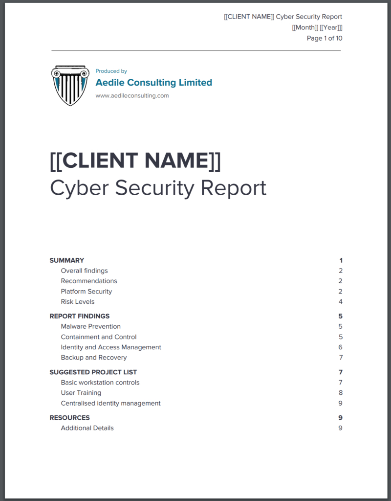 Template Report Cover – Aedile Consulting With Regard To Information Security Report Template