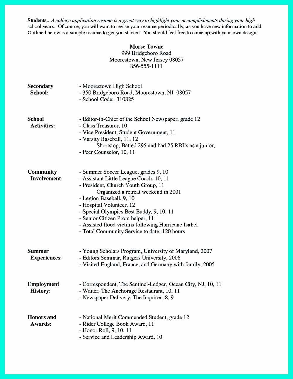 Terrific Resume Template For High School Students With For College Student Resume Template Microsoft Word