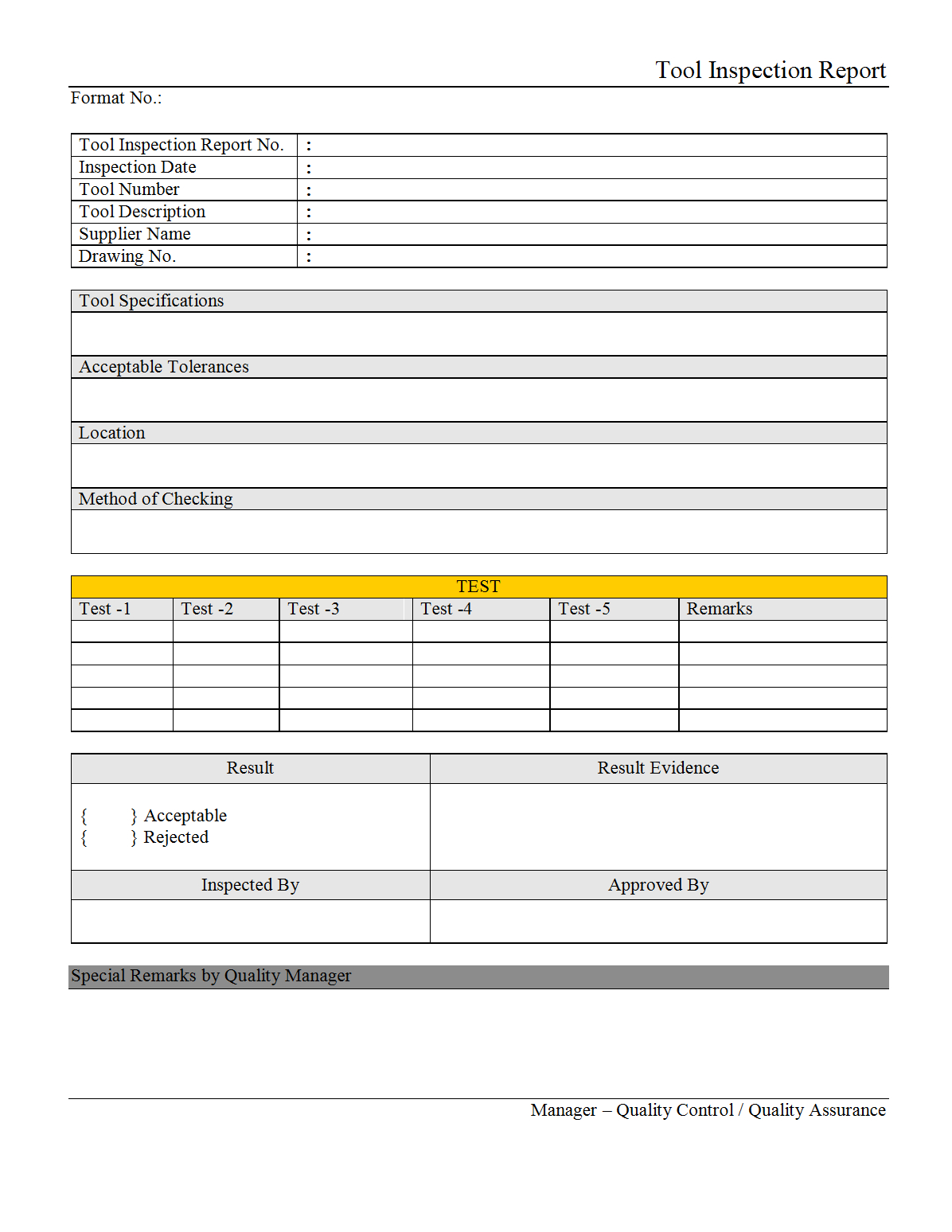 Tool Inspection Report – Intended For Engineering Inspection Report Template