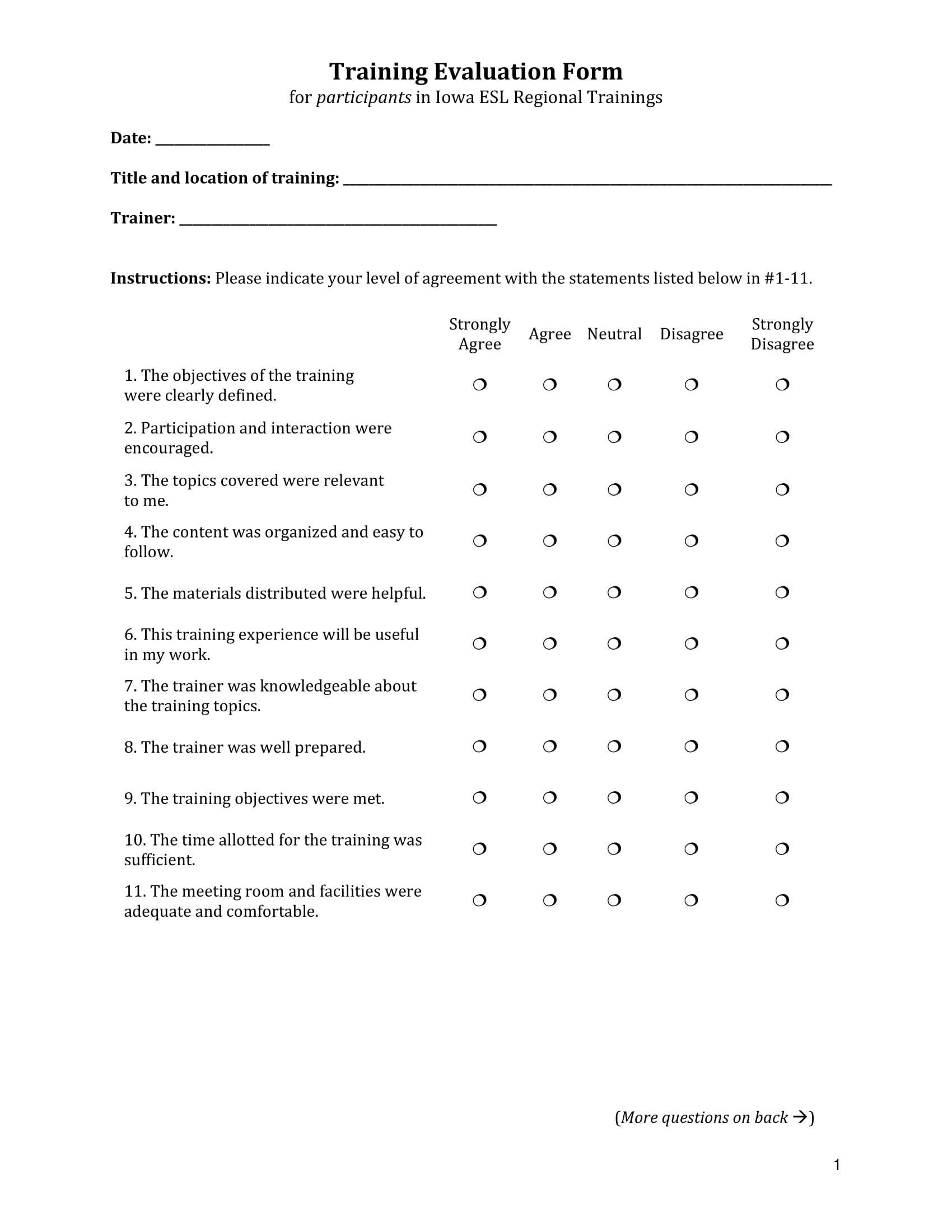 Training Evaluation Questions – Calep.midnightpig.co In Blank Evaluation Form Template
