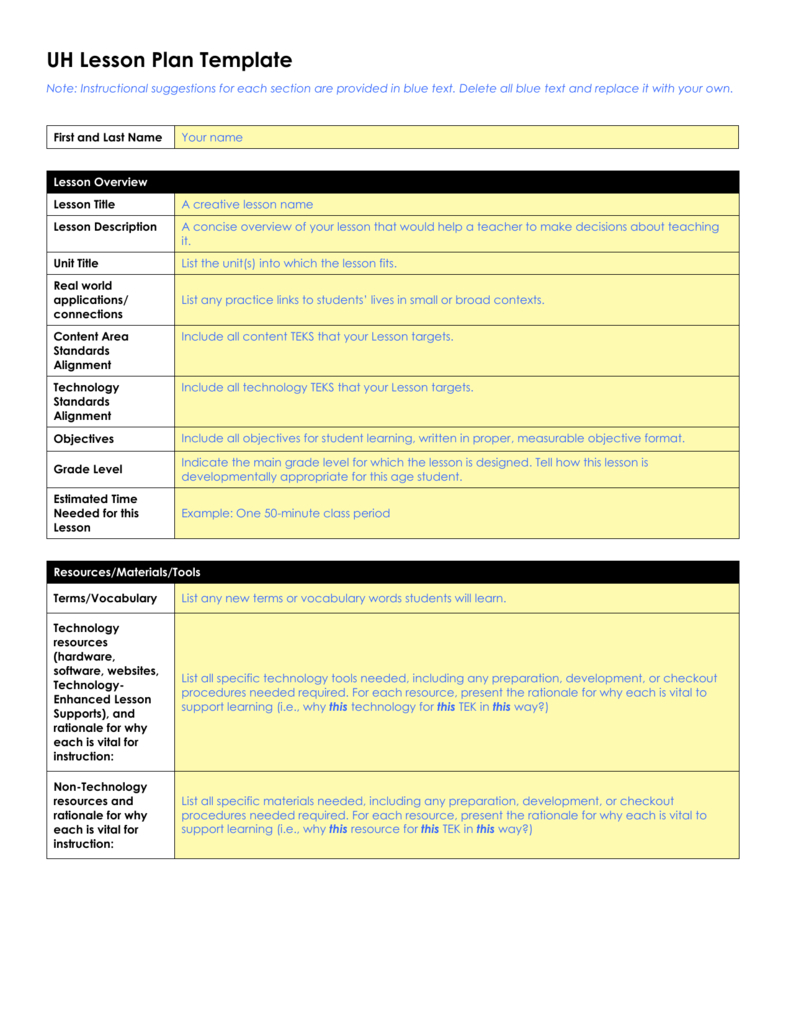 Uh Lesson Plan Template (Word Document) Regarding Madeline Hunter Lesson Plan Template Word