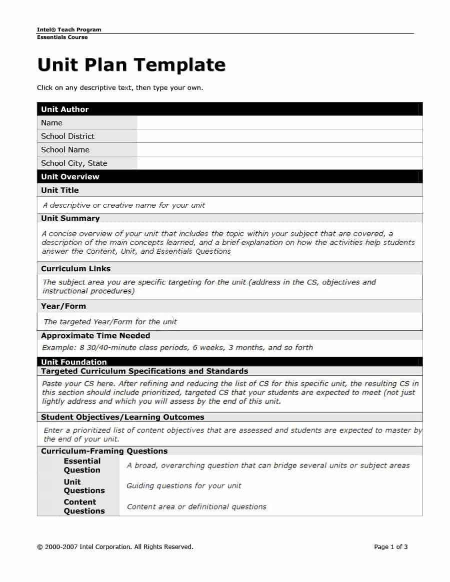Unit Plan Template – Calep.midnightpig.co Intended For Blank Unit Lesson Plan Template