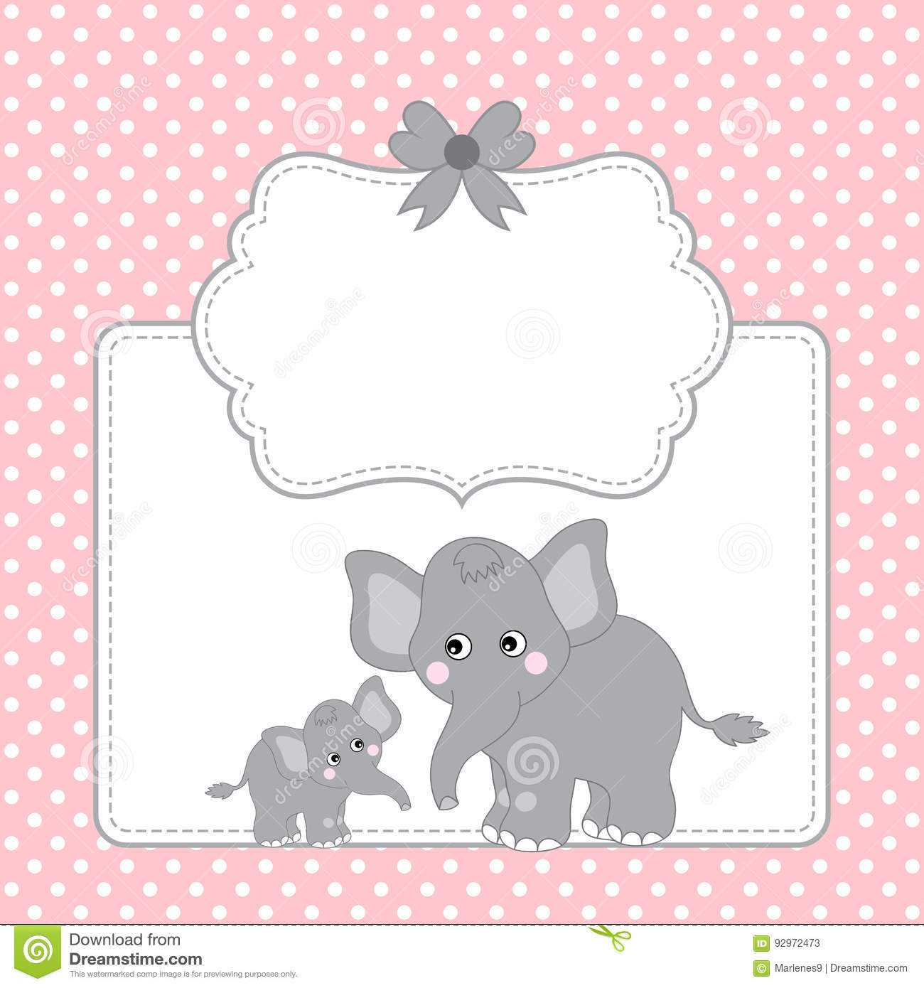 Vector Template Card With Cute Elephants And Polka Dot Throughout Blank Elephant Template