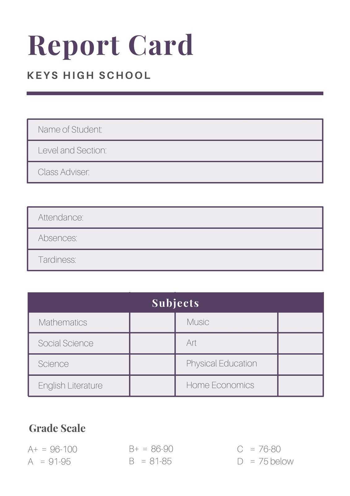 Violet And White High School Report Card – Templatescanva Inside High School Report Card Template
