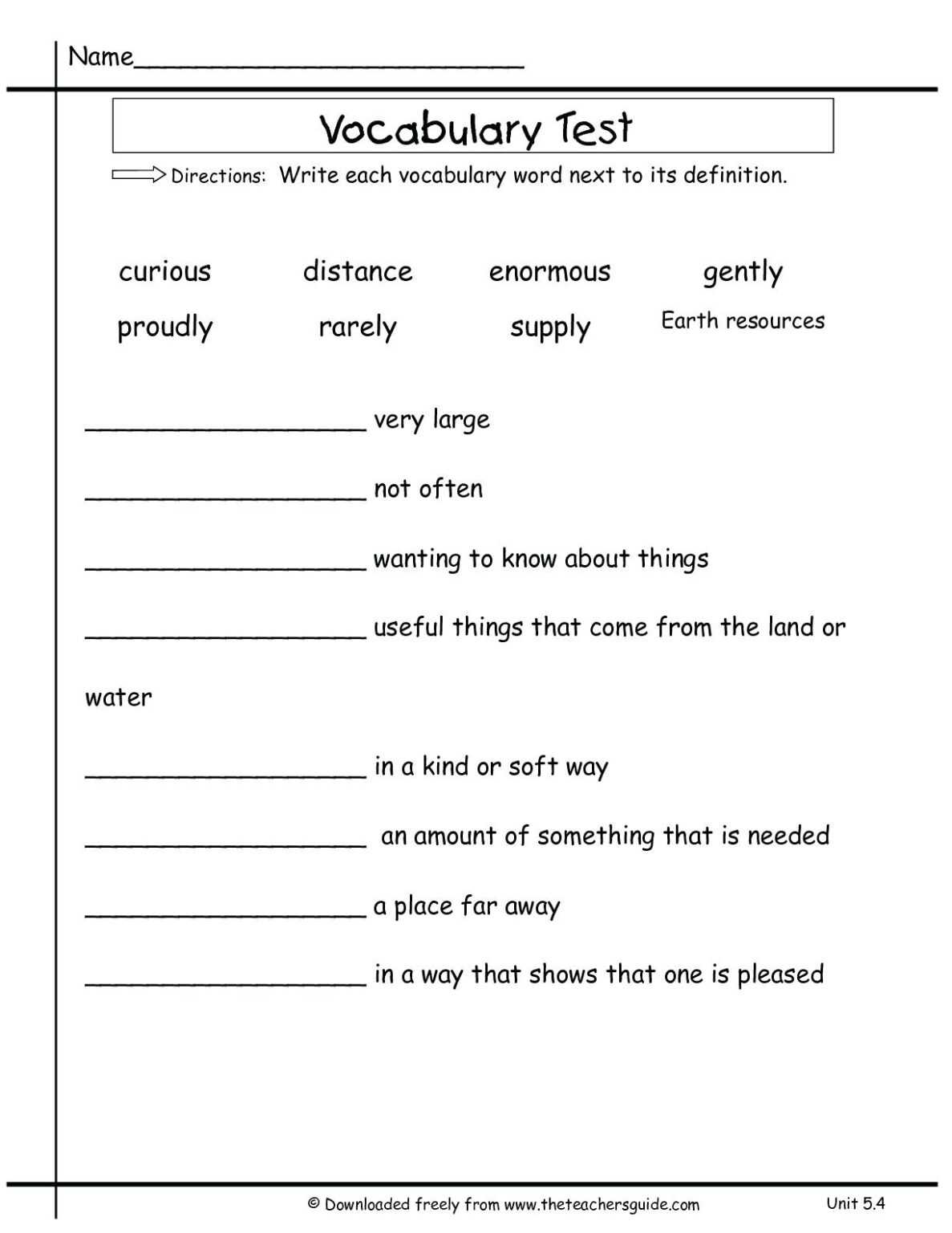 Simple Vocabulary Words For Grade 2