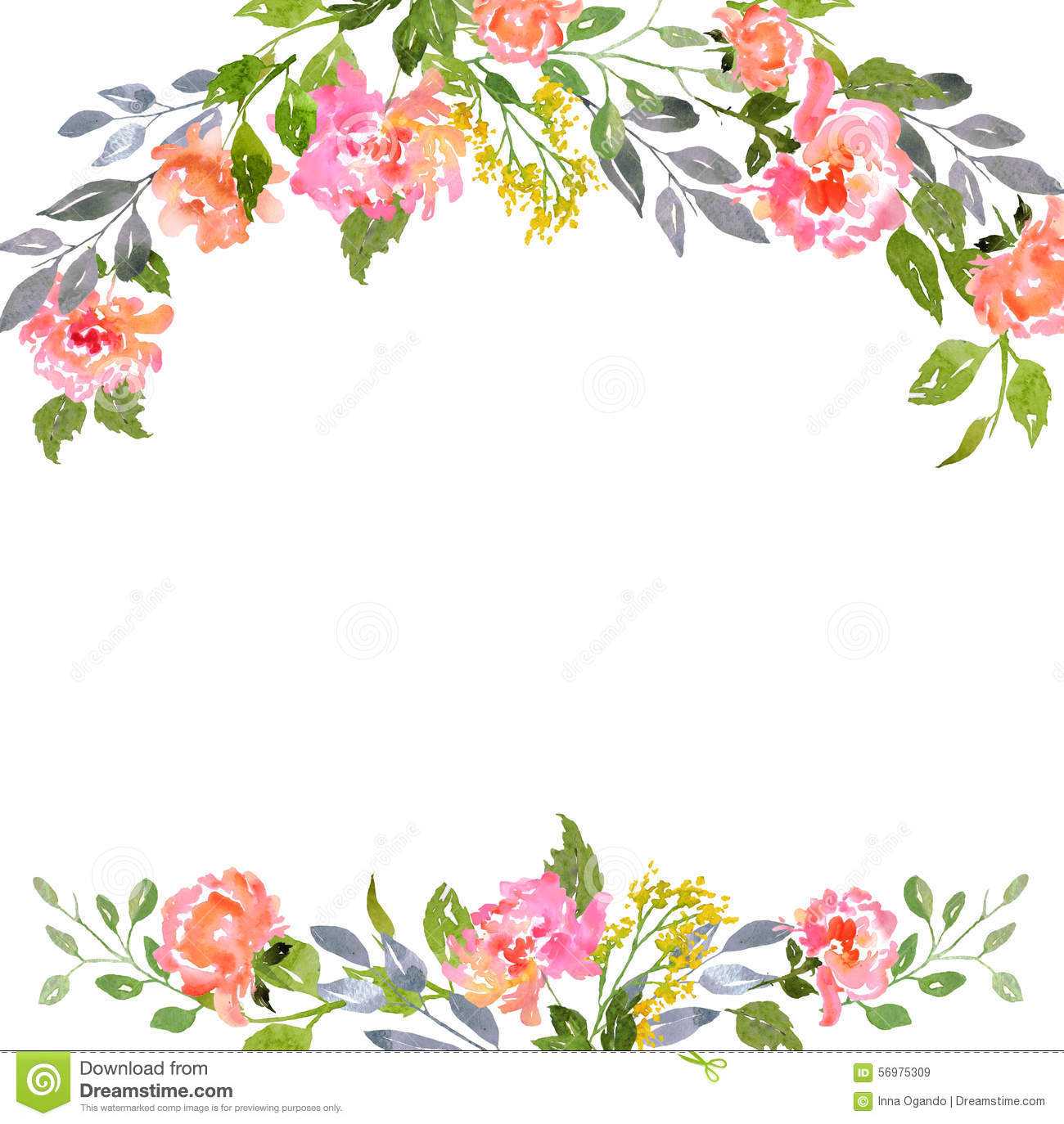 Watercolor Floral Card Template Stock Illustration For Blank Templates For Invitations