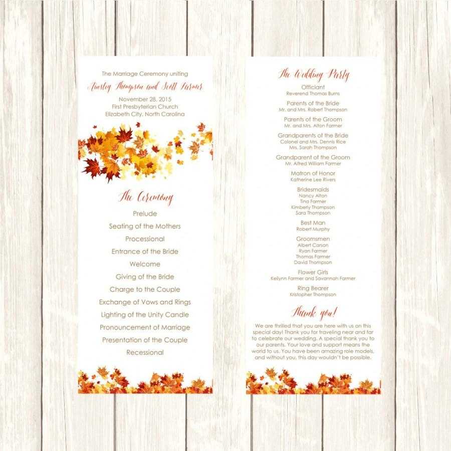 Wedding Program Diy Template Fall Swirling Leaves Editable Inside Free Printable Wedding Program Templates Word