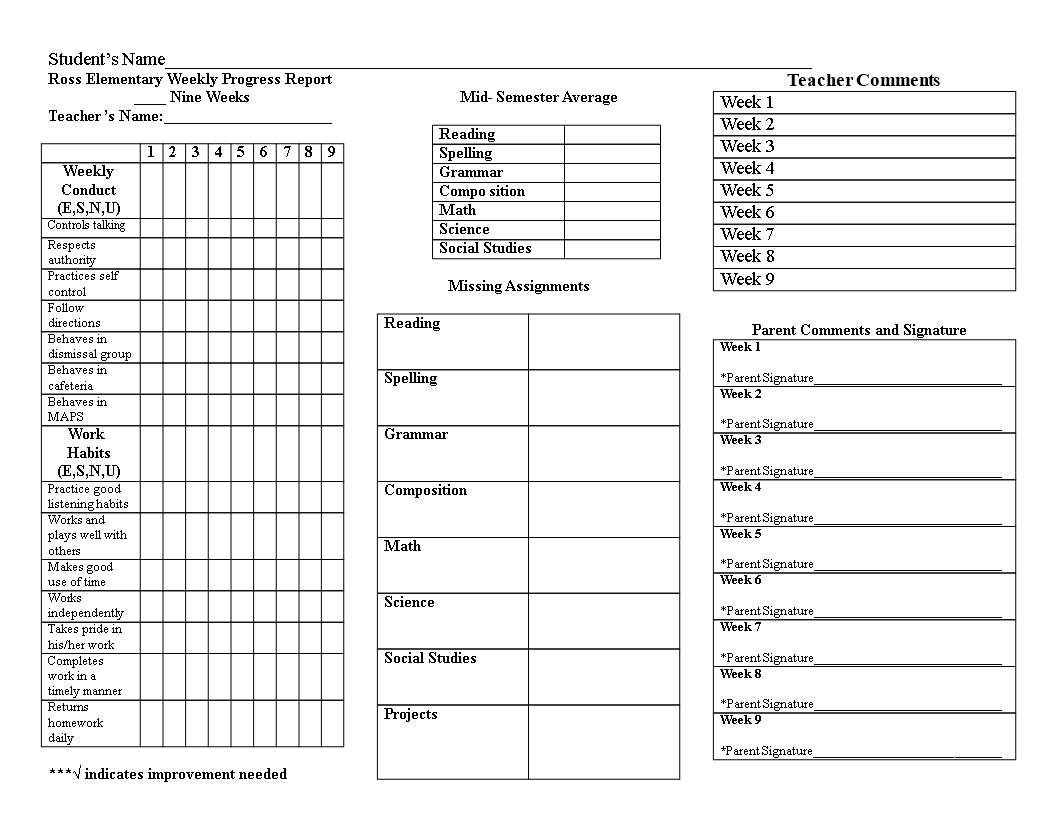 Weekly Student Progress Report Elementary | Templates At Pertaining To Student Progress Report Template