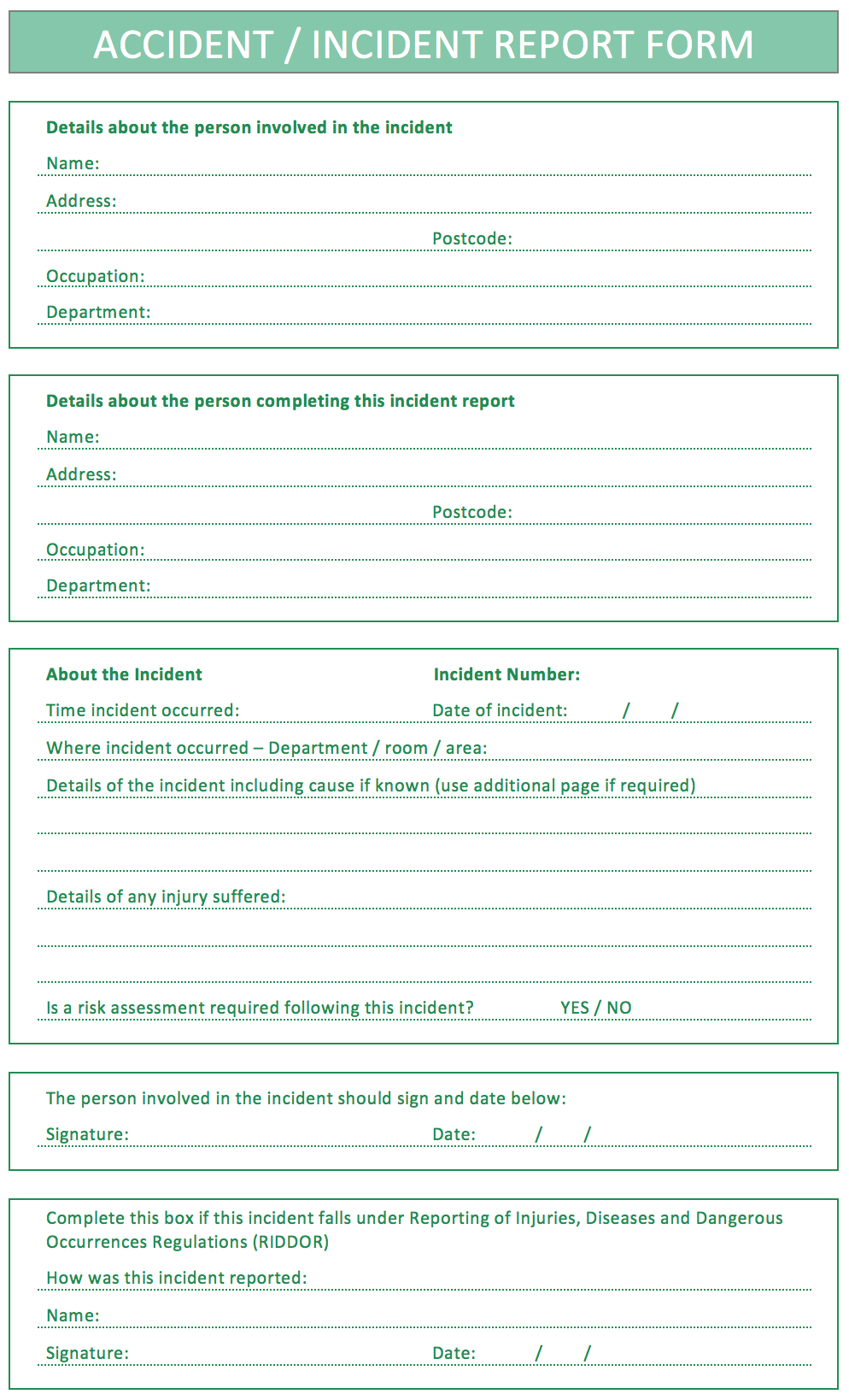 What Is Riddor – A Short Introduction | Intrafocus With Regard To Accident Report Form Template Uk