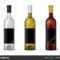 Wine Realistic 3D Bottle With Blank Black Label Template Set With Blank Wine Label Template