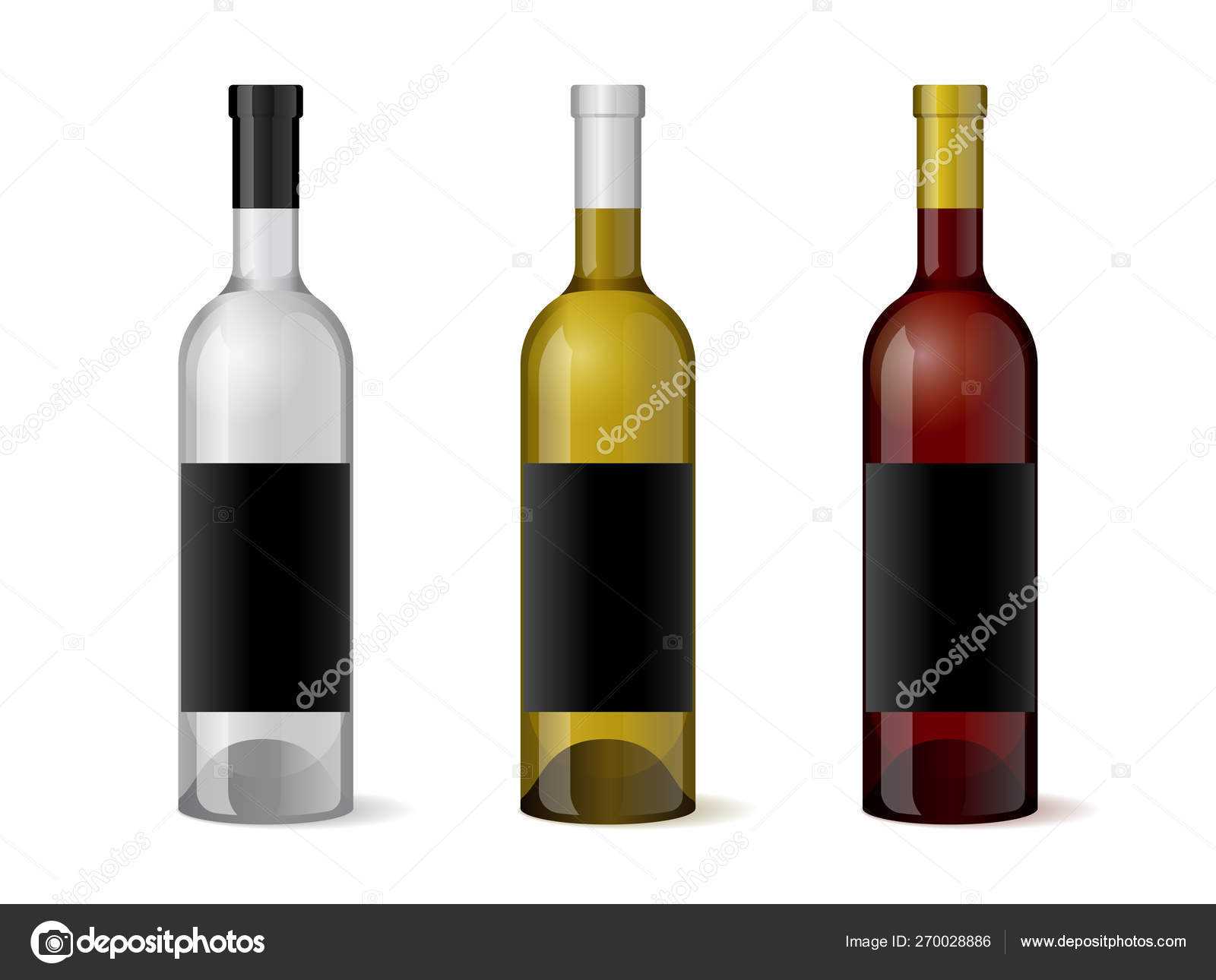 Wine Realistic 3D Bottle With Blank Black Label Template Set With Blank Wine Label Template