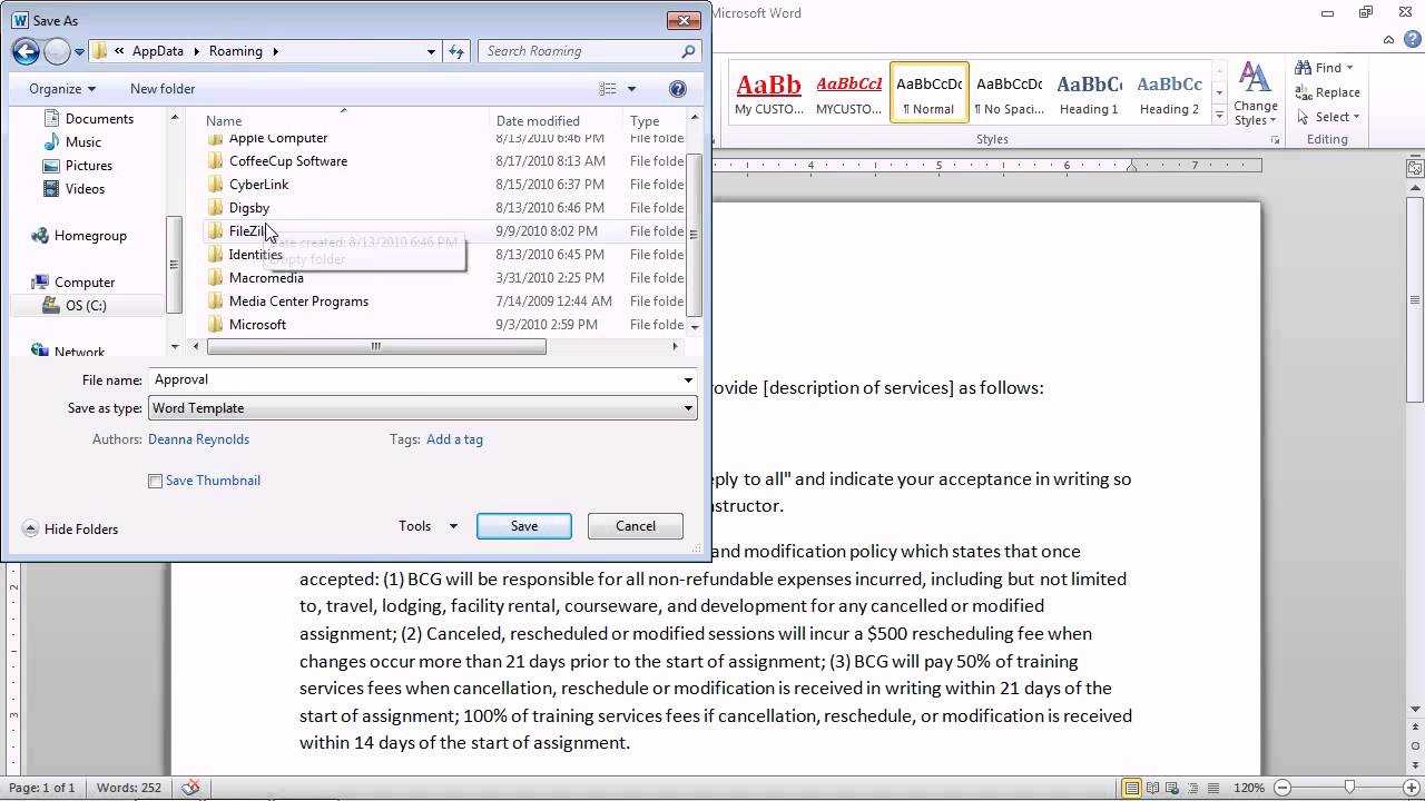 Word 2010 – Save A Document As A Template For Future Documents Intended For Word 2010 Template Location