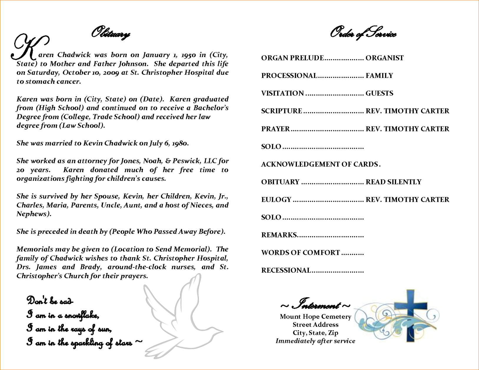 Word Obituary Template – Dalep.midnightpig.co Inside Obituary Template Word Document