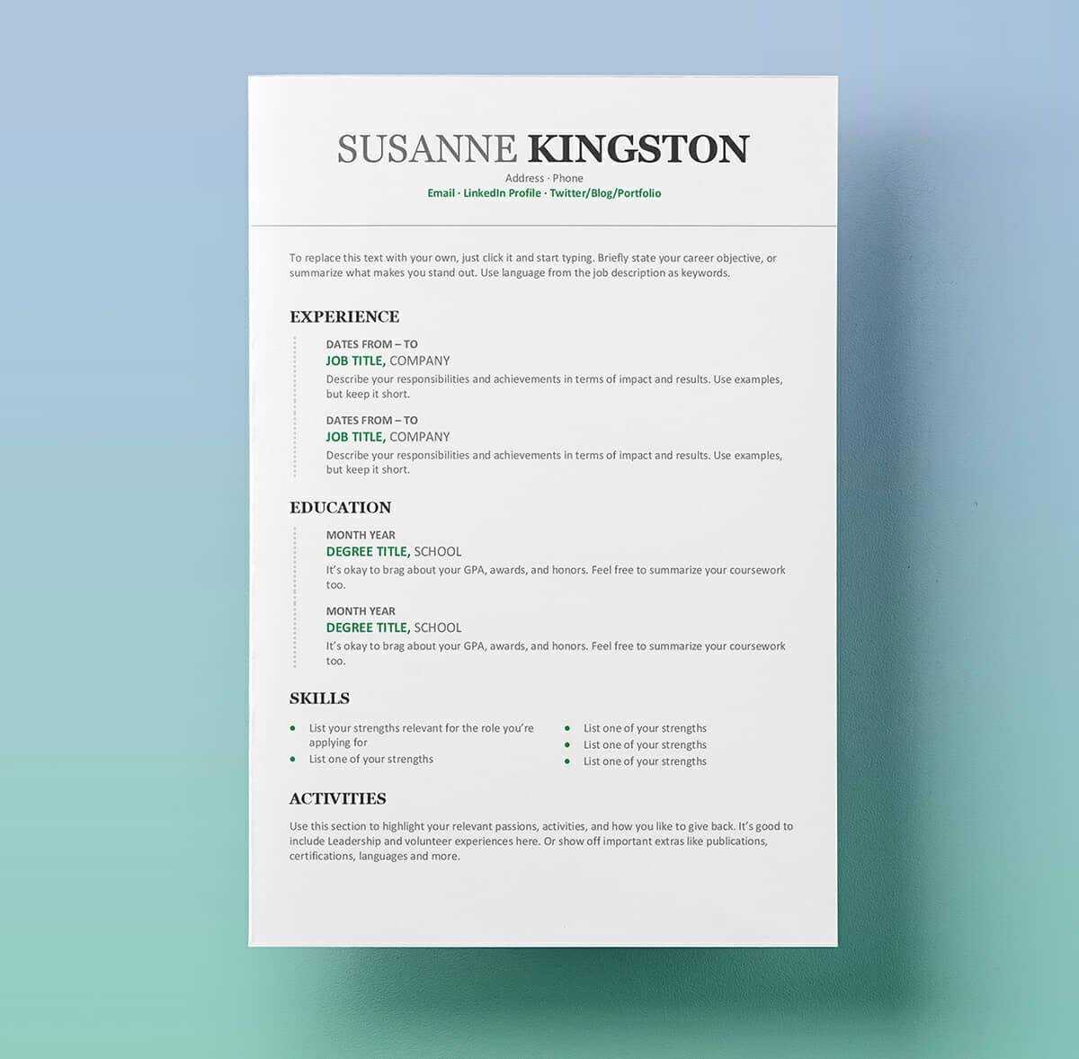 Word Resume Template Free – Dalep.midnightpig.co For Free Downloadable Resume Templates For Word