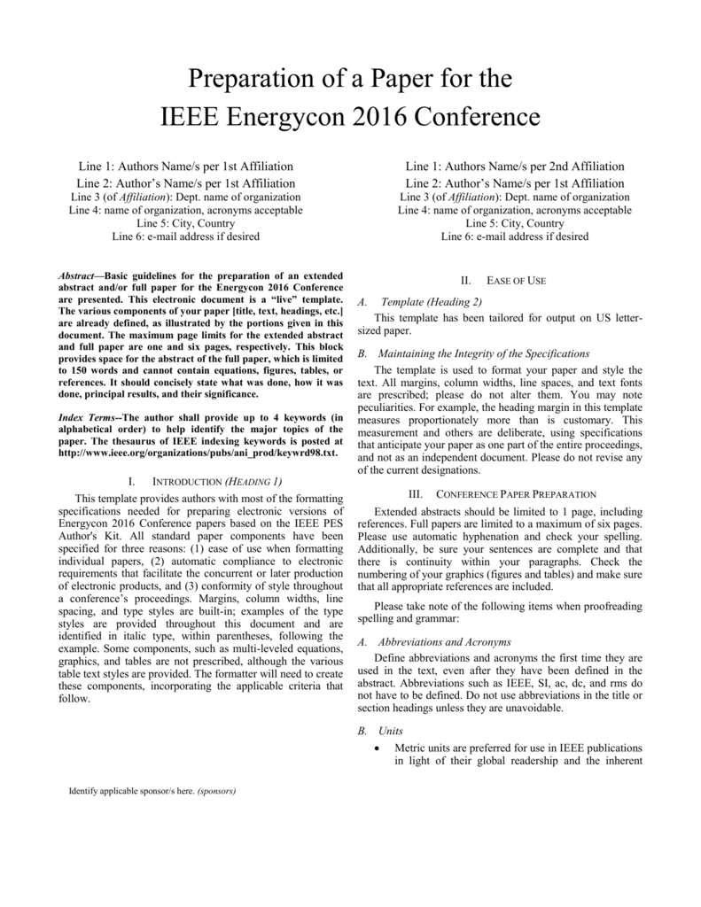 Word Template – Ieee Energycon 2016 Intended For Template For Ieee Paper Format In Word