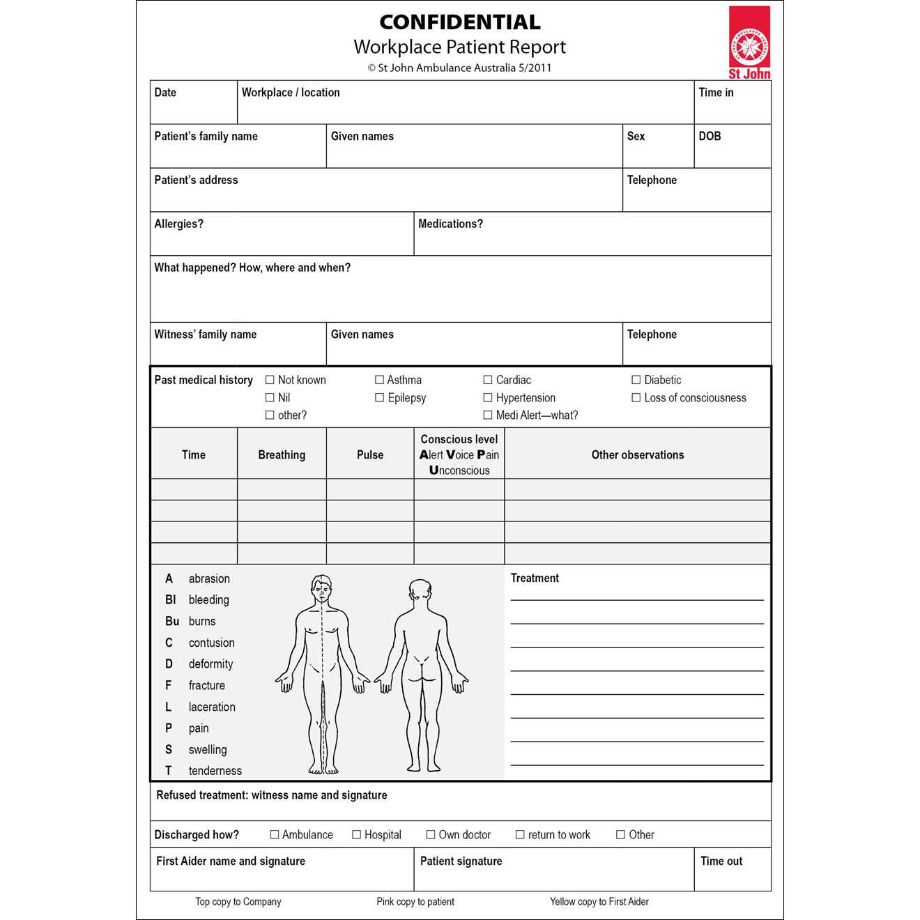 Workplace Patient Report Forms  10 Pack | St John Ambulance For Incident Report Form Template Qld