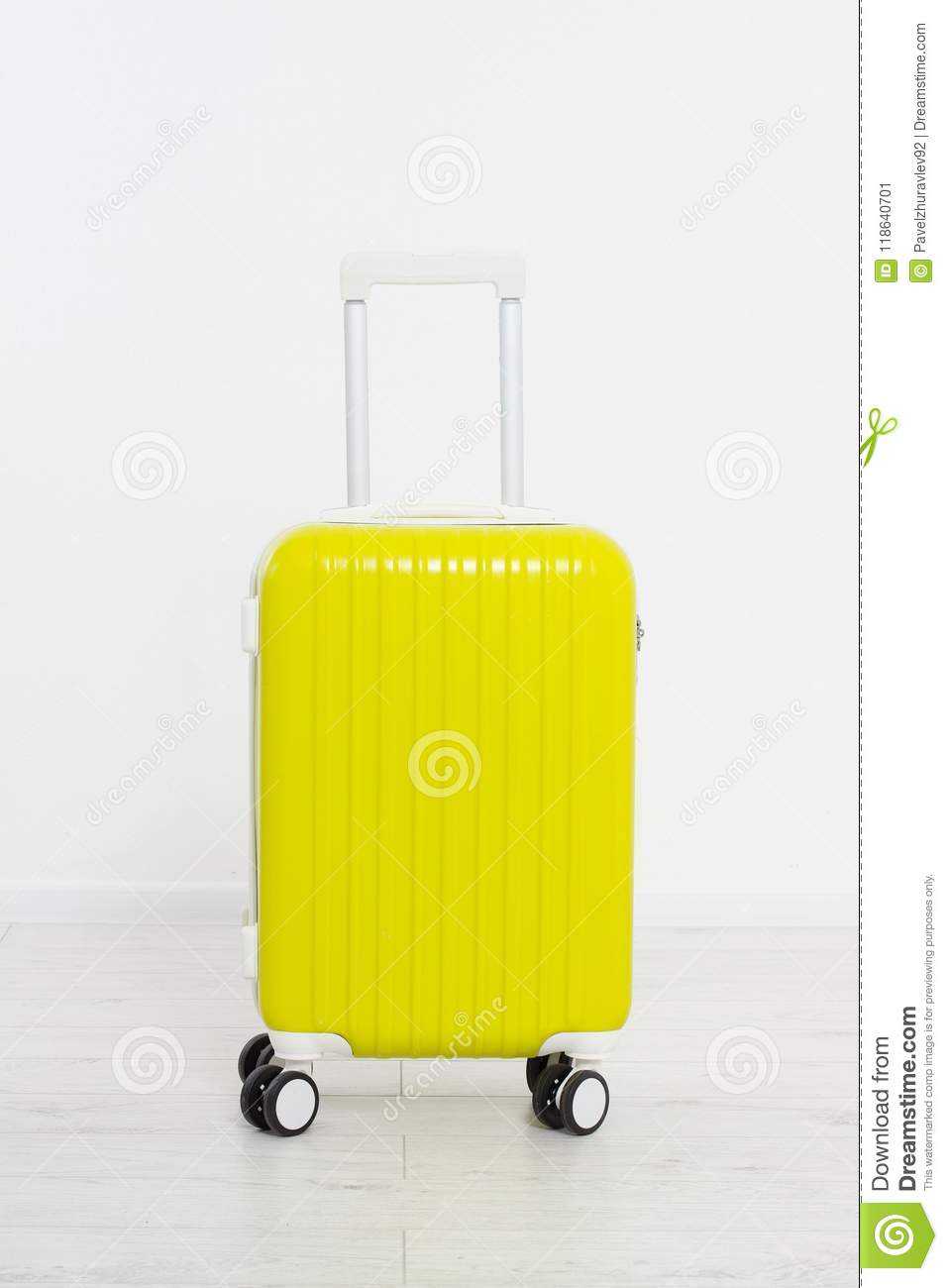 Yellow Suitcase On White Background .summer Holidays. Travel With Blank Suitcase Template