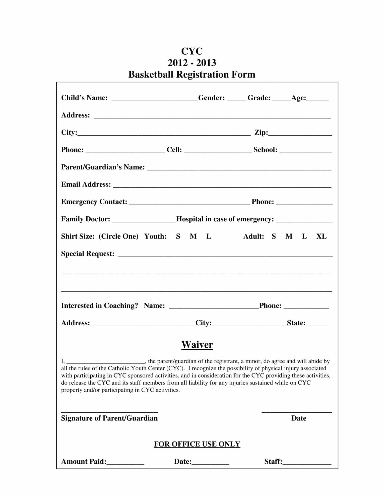 Youth Sports Registration Form Template – Calep.midnightpig.co Intended For School Registration Form Template Word