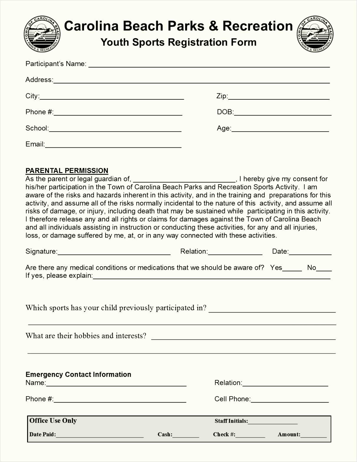 Youth Sports Registration Form Template – Calep.midnightpig.co Pertaining To Camp Registration Form Template Word